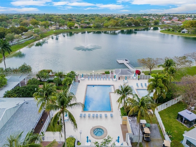 13878 SW 151st Ln, Miami, FL 33186 - bird's eye view of a pool area and a nearby body of water