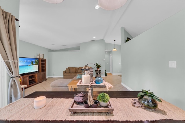 13878 SW 151st Ln, Miami, FL 33186 - living area featuring vaulted ceiling and light tile patterned floors
