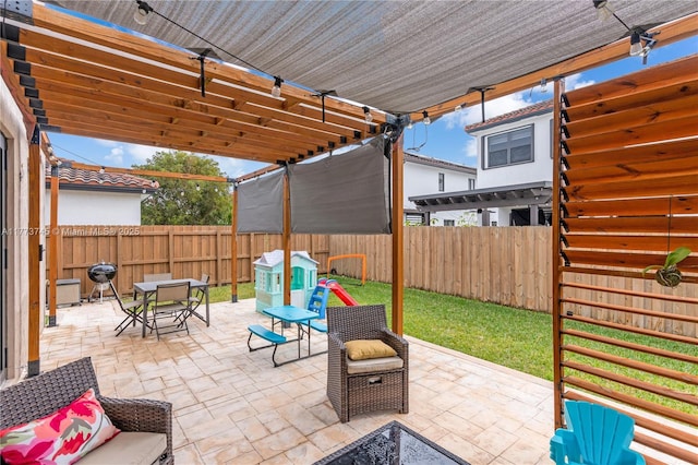 view of patio / terrace featuring a fenced backyard and outdoor dining area