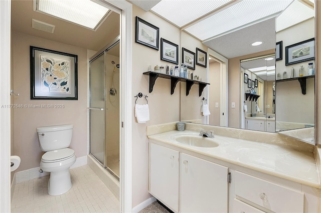 12750 SW 4th Ct Unit 407J, Pembroke Pines, FL 33027 - full bathroom with vanity, a stall shower, and tile patterned flooring