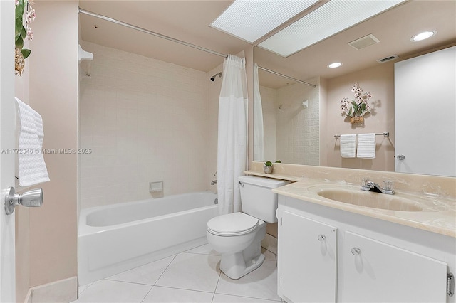 12750 SW 4th Ct Unit 407J, Pembroke Pines, FL 33027 - bathroom with tile patterned flooring, vanity, shower / bath combination with curtain, and recessed lighting