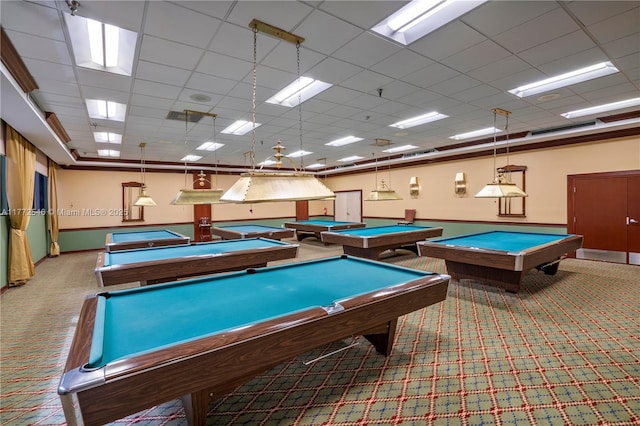 12750 SW 4th Ct Unit 407J, Pembroke Pines, FL 33027 - recreation room featuring carpet flooring, pool table, and a drop ceiling