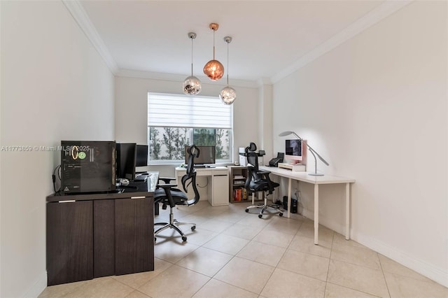 2426 Deer Creek Rd, Weston, FL 33327 - office space featuring crown molding, baseboards, and light tile patterned floors