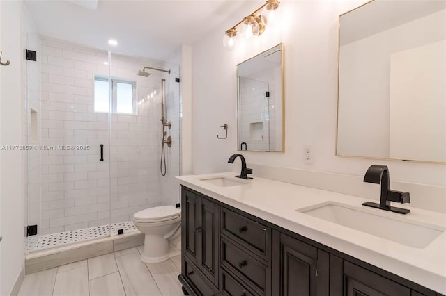 2426 Deer Creek Rd, Weston, FL 33327 - full bathroom featuring a sink, a shower stall, toilet, and double vanity