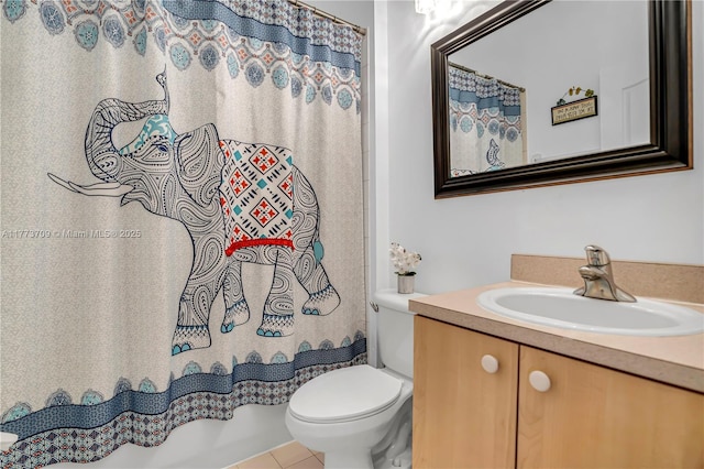 6231 SW 195th Ave, Pembroke Pines, FL 33332 - bathroom with toilet, vanity, a shower with curtain, and tile patterned flooring