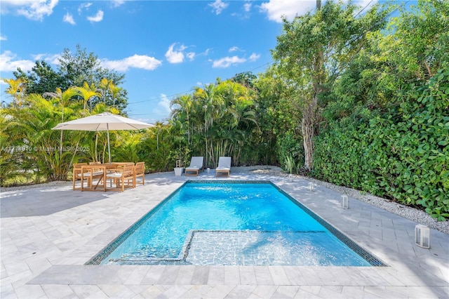 outdoor pool with a patio area