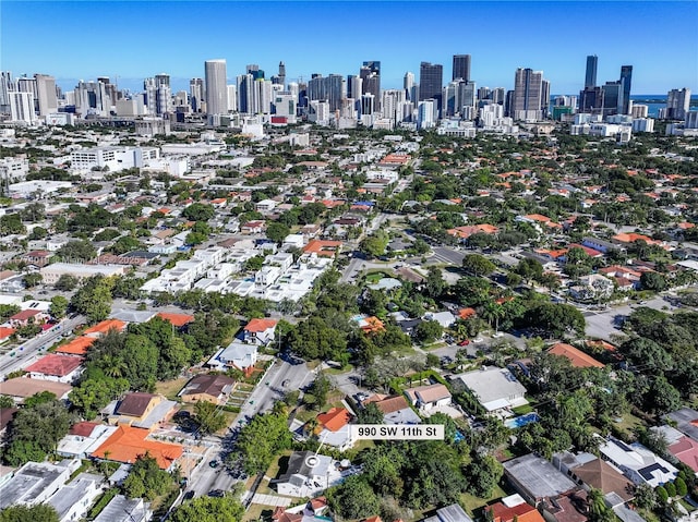 drone / aerial view with a city view