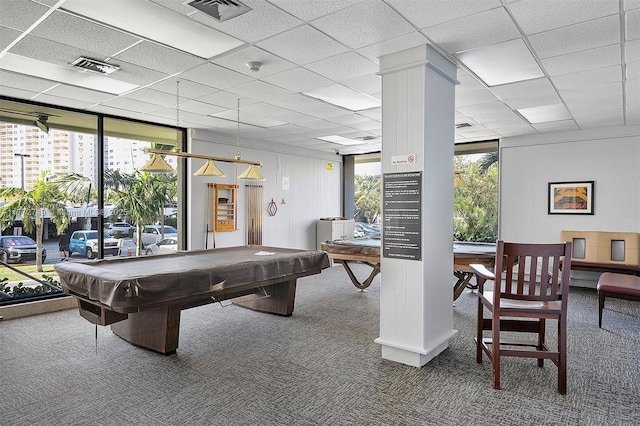 300 Bayview Dr Unit 308, Sunny Isles Beach, FL 33160 - rec room with carpet flooring, billiards table, and a paneled ceiling