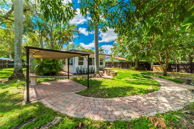 view of yard with a patio and a fenced backyard