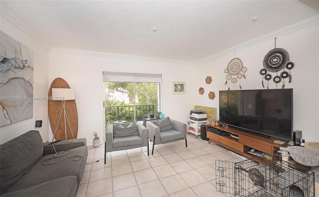 6709 N Kendall Dr Unit 227, Pinecrest, FL 33156 - living room featuring crown molding, light tile patterned floors, and a textured ceiling