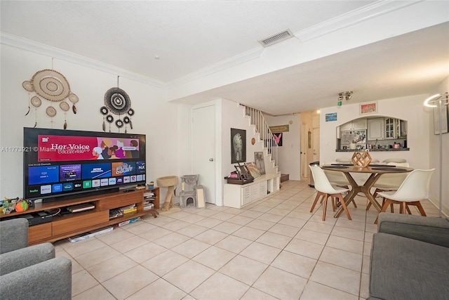 6709 N Kendall Dr Unit 227, Pinecrest, FL 33156 - living area with crown molding, stairs, and light tile patterned floors
