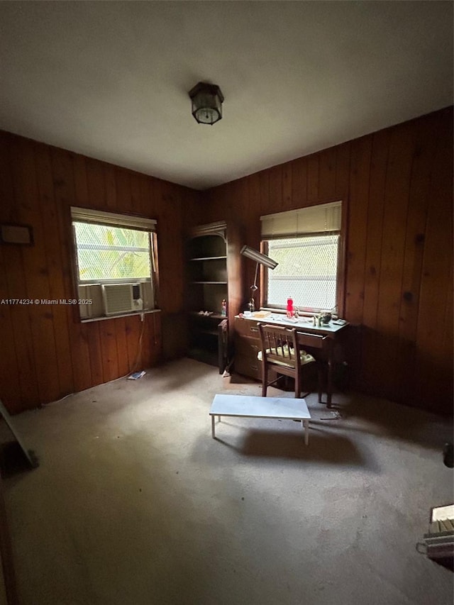 3401 SW 14th St, Miami, FL 33145 - carpeted home office with wooden walls and cooling unit