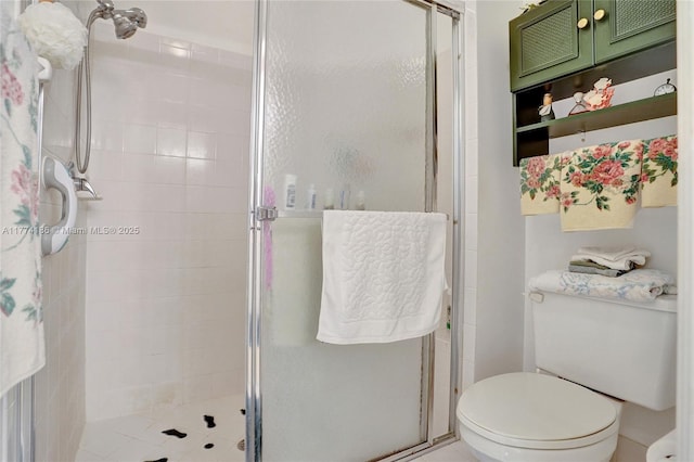 bathroom with toilet and a stall shower