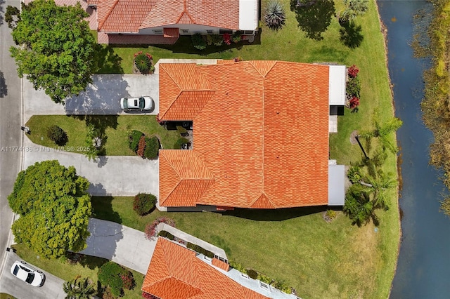 aerial view with a water view