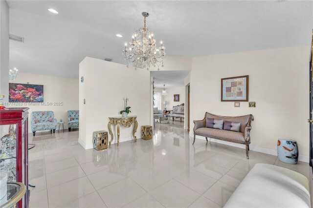 519 SW 88th Pl E, Miami, FL 33174 - hall with a chandelier, tile patterned floors, and recessed lighting