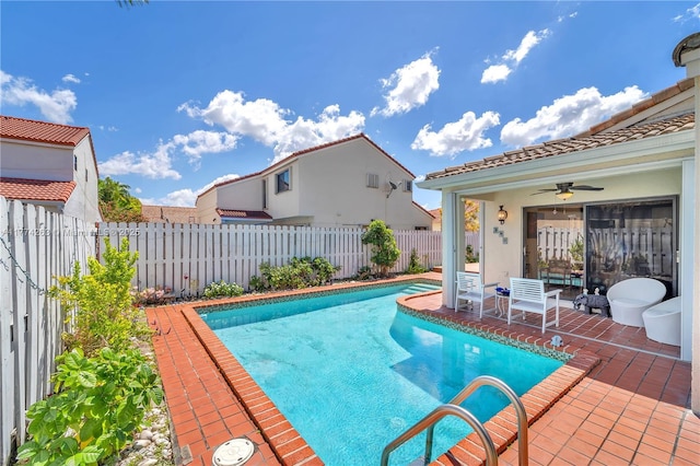 519 SW 88th Pl E, Miami, FL 33174 - view of pool with a patio, a fenced backyard, and ceiling fan