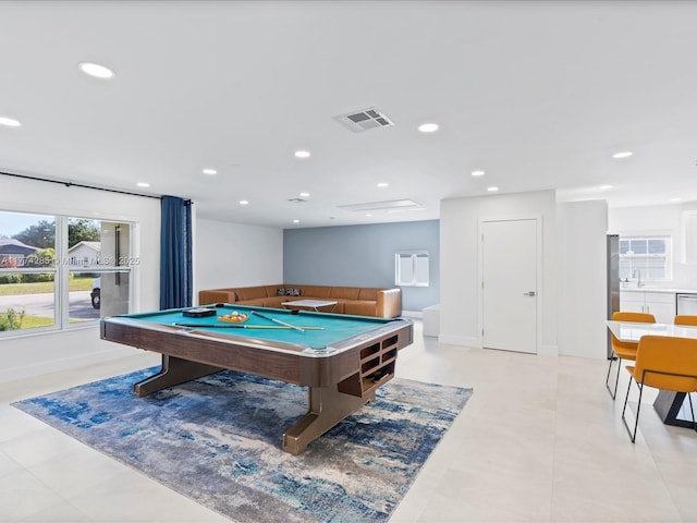 4991 SW 29th Way, Dania Beach, FL 33312 - game room featuring billiards, recessed lighting, a sink, and baseboards