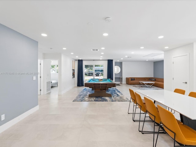 4991 SW 29th Way, Dania Beach, FL 33312 - recreation room featuring billiards, recessed lighting, baseboards, and light tile patterned flooring