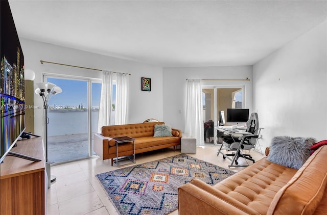 living area featuring an office area