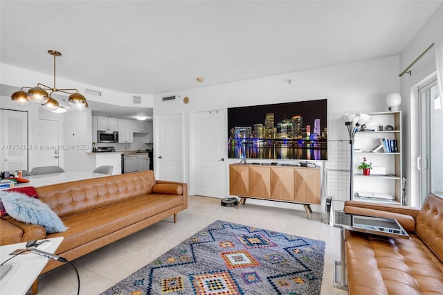 living area featuring light tile patterned floors