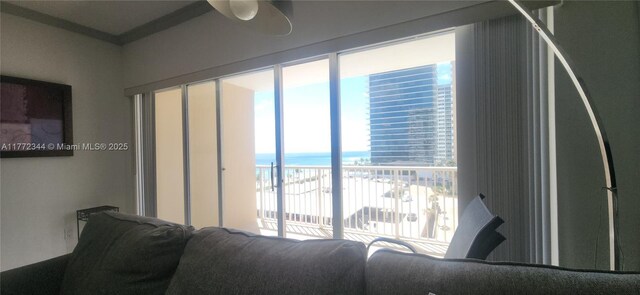 1950 S Ocean Dr Unit 6G, Hallandale Beach, FL 33009 - living room with a water view and a ceiling fan