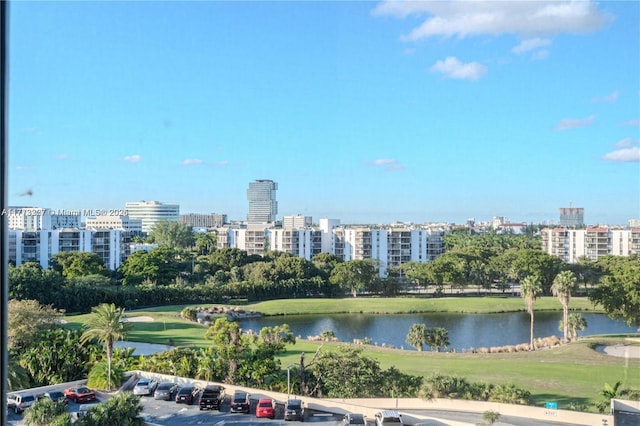 water view featuring a city view and golf course view
