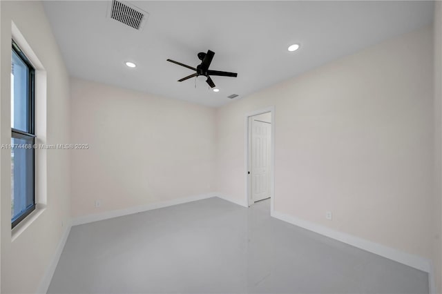 3114 39th St SW, Lehigh Acres, FL 33976 - unfurnished room featuring concrete flooring, ceiling fan, visible vents, and recessed lighting