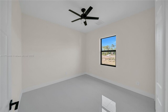 3114 39th St SW, Lehigh Acres, FL 33976 - unfurnished room with visible vents, concrete floors, and a ceiling fan