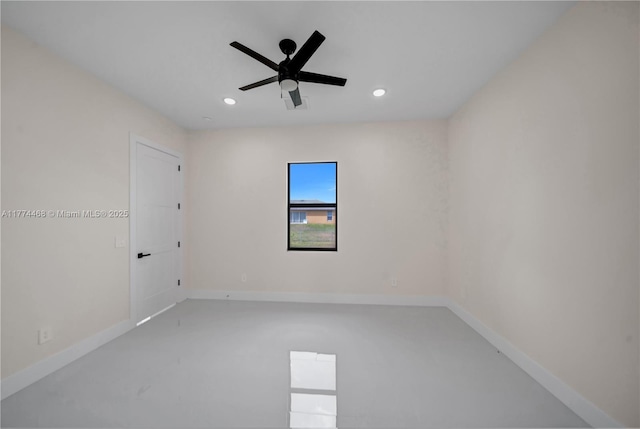 3114 39th St SW, Lehigh Acres, FL 33976 - spare room featuring baseboards, ceiling fan, and recessed lighting