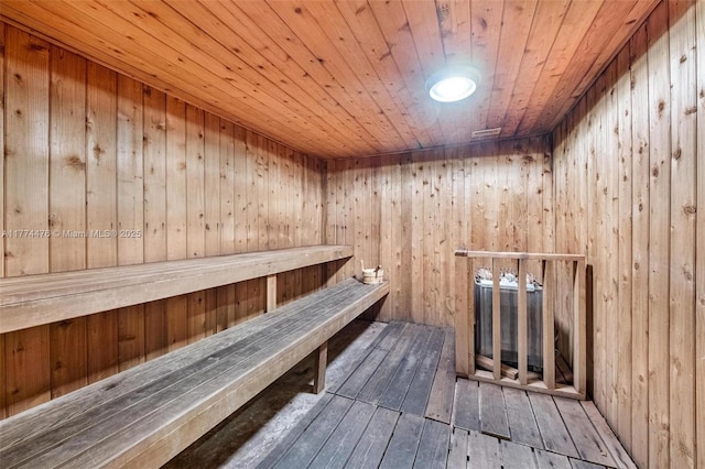 view of sauna with wood-type flooring