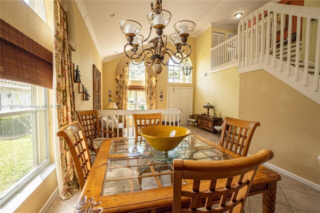 16473 SW 30th St, Miramar, FL 33027 - dining room featuring ornamental molding, a chandelier, and tile patterned flooring