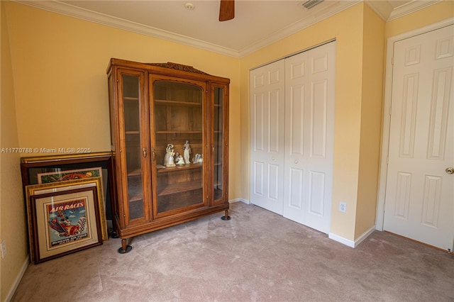 16473 SW 30th St, Miramar, FL 33027 - carpeted bedroom with ornamental molding, a closet, and a ceiling fan