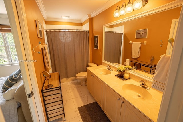 16473 SW 30th St, Miramar, FL 33027 - bathroom with double vanity, a shower with curtain, and crown molding