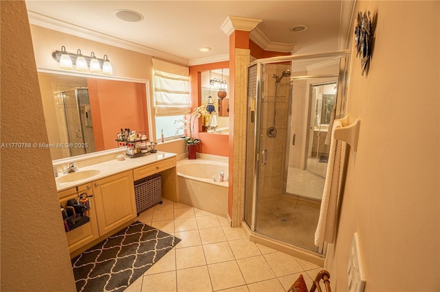 16473 SW 30th St, Miramar, FL 33027 - full bath with vanity, a bath, crown molding, tile patterned flooring, and a stall shower