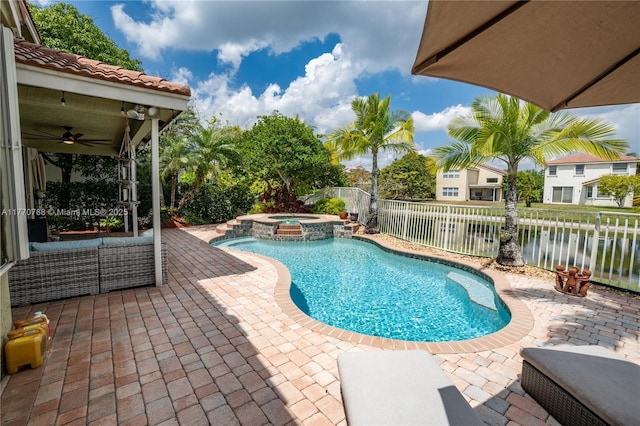 16473 SW 30th St, Miramar, FL 33027 - view of swimming pool featuring a patio, a pool with connected hot tub, and ceiling fan