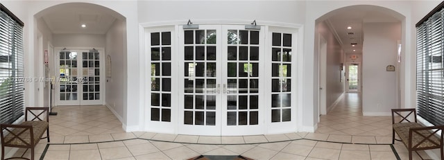16473 SW 30th St, Miramar, FL 33027 - corridor featuring tile patterned floors, ornamental molding, french doors, and recessed lighting