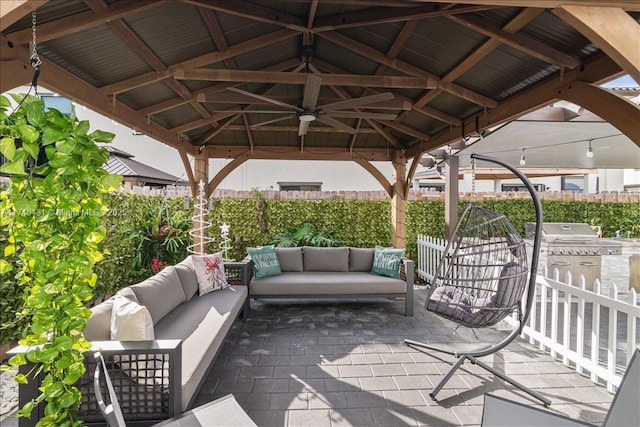 23300 SW 110th Ct, Homestead, FL 33032 - view of patio / terrace featuring an outdoor hangout area, a gazebo, an outdoor kitchen, and fence