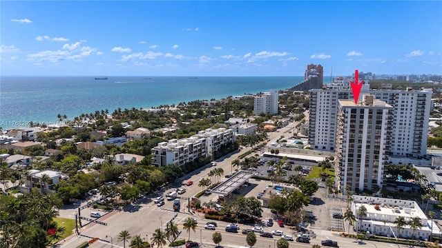 aerial view with a water view and a view of city