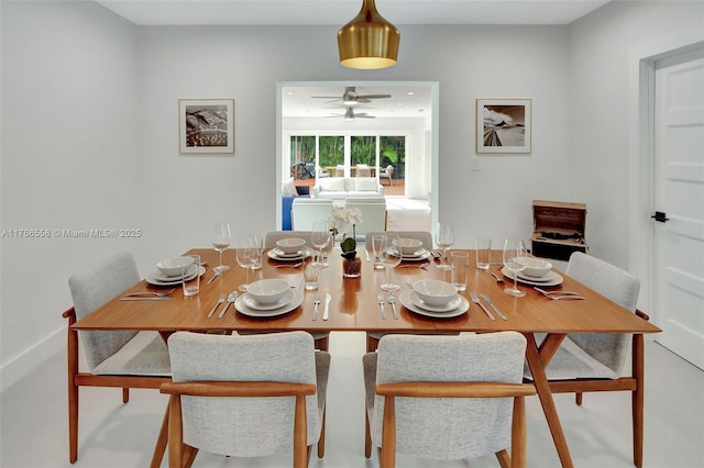 dining area featuring ceiling fan