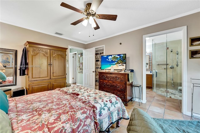 8914 SW 5th Ln, Miami, FL 33174 - bedroom featuring ensuite bathroom, visible vents, ornamental molding, and light tile patterned floors
