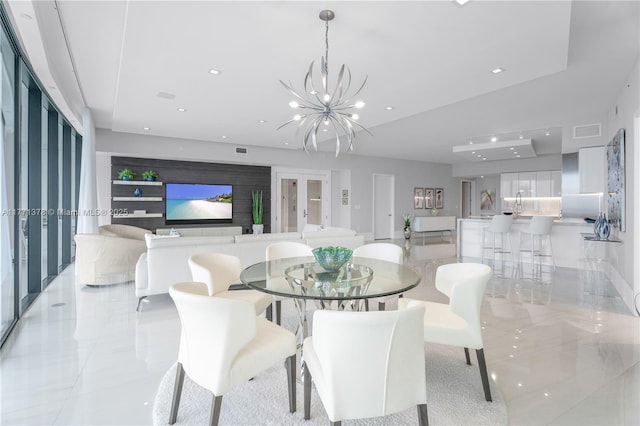 5000 Island Estates Dr Unit 704, Aventura, FL 33160 - dining space with marble finish floor, visible vents, recessed lighting, and a notable chandelier