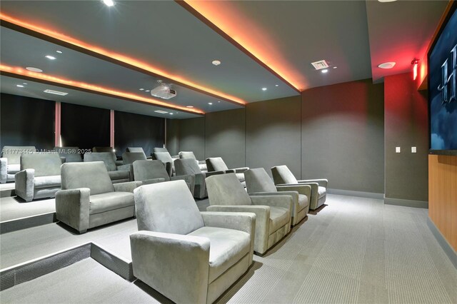 55 SE 6th St Unit 3503, Miami, FL 33131 - home theater featuring carpet, baseboards, and recessed lighting