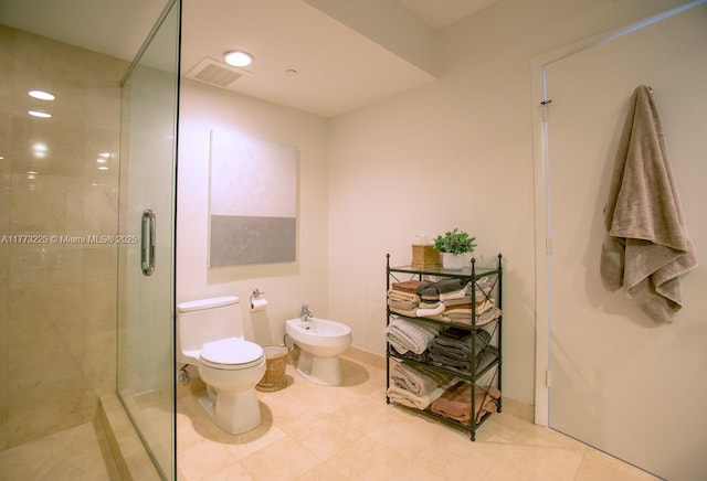 1850 S Ocean Dr Unit 1004, Hallandale Beach, FL 33009 - full bath with a shower stall, toilet, a bidet, tile patterned flooring, and visible vents