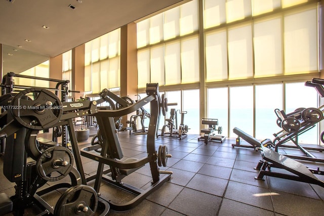 1850 S Ocean Dr Unit 1004, Hallandale Beach, FL 33009 - gym featuring a wall of windows and visible vents