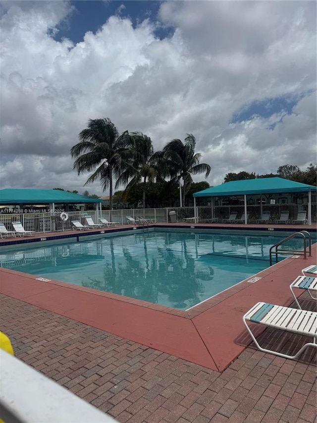 view of pool featuring fence