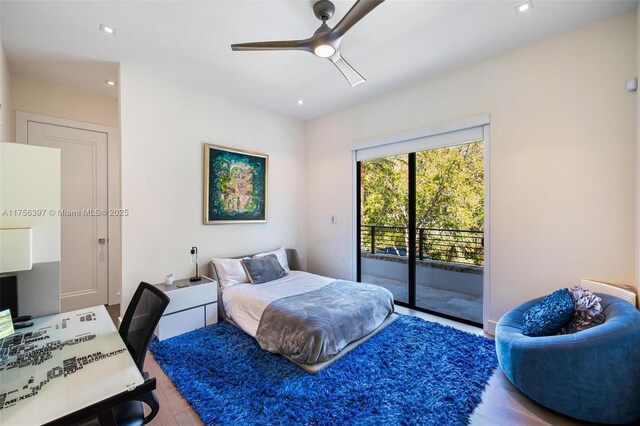 7360 SW 53rd Pl, Miami, FL 33143 - bedroom featuring a ceiling fan, wood finished floors, access to outside, and recessed lighting