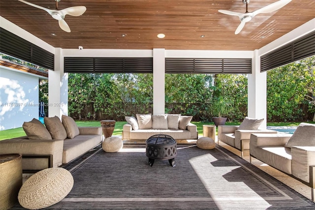7360 SW 53rd Pl, Miami, FL 33143 - view of patio / terrace with a ceiling fan, an outdoor living space, and fence