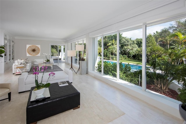 413 Santurce Ave, Coral Gables, FL 33143 - living room featuring ornamental molding