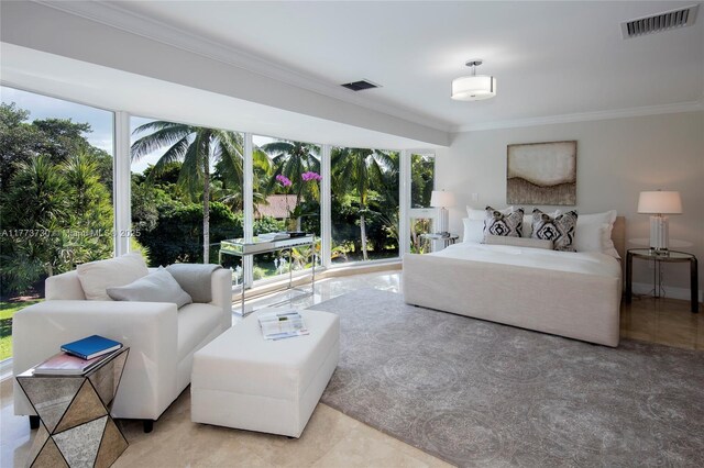 413 Santurce Ave, Coral Gables, FL 33143 - tiled bedroom with visible vents and ornamental molding