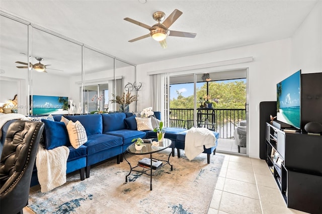 901 SW 141st Ave Unit 409M, Pembroke Pines, FL 33027 - living room featuring a ceiling fan and light tile patterned floors